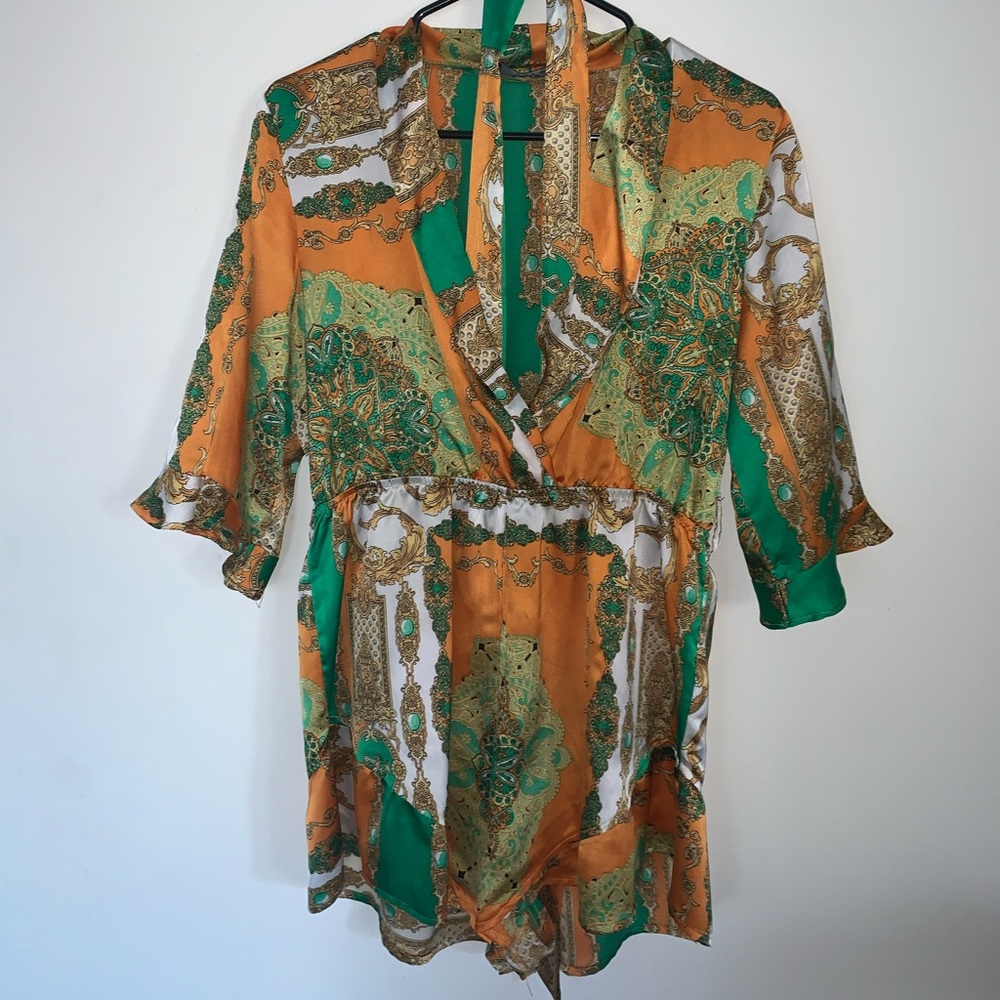 Chain printed silk romper